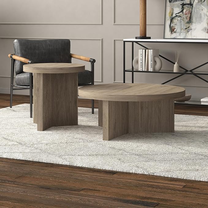 Henn&Hart 22" Fluted Scandinavian Round End Table, Ribbed Side Table, Nightstand - Image 9