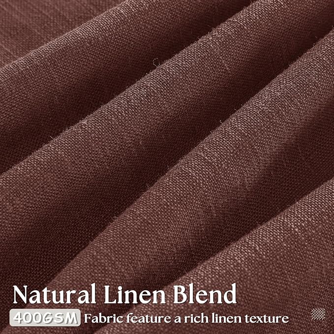 Chestnut Brown Pinch Pleated Linen Sheer Curtains 45 Inch Length 2 Panels | - Image 3