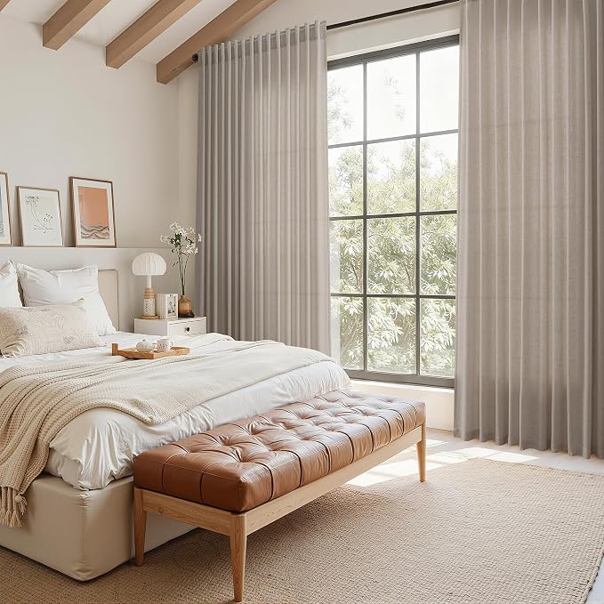 Ecru Linen Curtains for Living Room 105 Inches Long Light Filtering Semi Sheer - Image 5