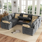 Hanherry Sectional Couch with Pull Out Sofa Bed, Chenille Sleeper Sofa with 2 - Image 8