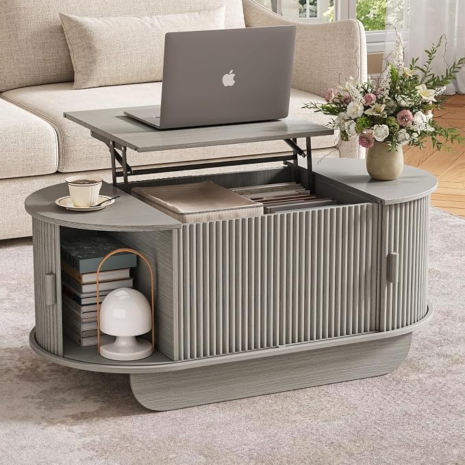 Fluted TV Stand and Coffee Table Set of 2, 86.6'' TV Console - Image 5