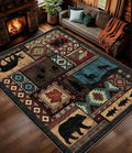 Rustic Cabin Rugs for Living Room 9x12, Wildlife Bear & Deer Area Rug, Washable by YIHOUSE