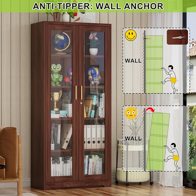 UNICOLY Display Cabinet with Glass Doors, Curio Cabinets with Locking Doors - Image 6