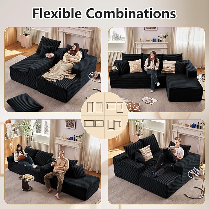 95" Cloud Sectional Couch with L-Shape Chaise, Modern Cloud Couch with Deep Seat - Image 3
