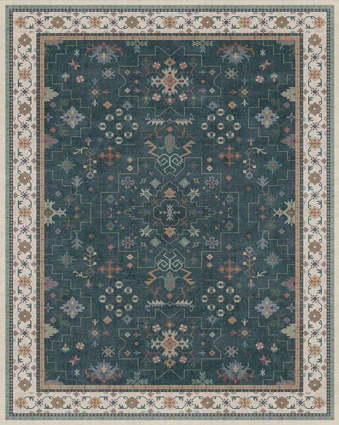 Dark Green Vintage 8x10 Washable Rugs - Image 2