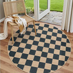 Lahome Checkered Easy Jute Outdoor Patio Area Rug 6ft Round, Washable Black | by Lahome