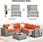 ovios 6 Pieces Patio Furniture Set, Outdoor Wicker Sectional Sofa - Image 9