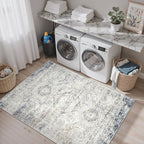 Soalmost 3x5 Rugs, Small Washable Kitchen Entryway Area Rug Blue/Ivory | - Image 4