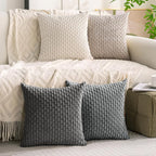 Set of 4 Grey White Taupe Decorative Throw Pillow Covers 24x24 Inch Corduroy - Image 9