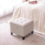 Adeco 18 Inch High Cube Ottoman Storage, Linen Chair Foot Stools, Upholstered - Image 4
