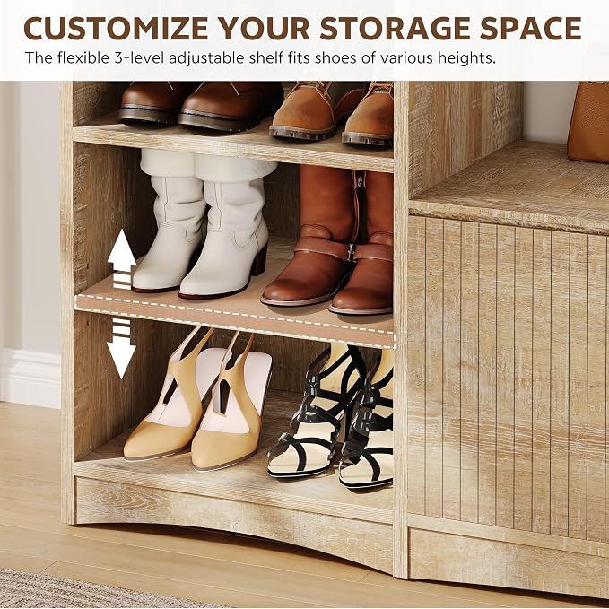 Shoe Cabinet with Bench, U-Shaped Shoe Storage Bench, Tall Shoes Cabinet with - Image 3