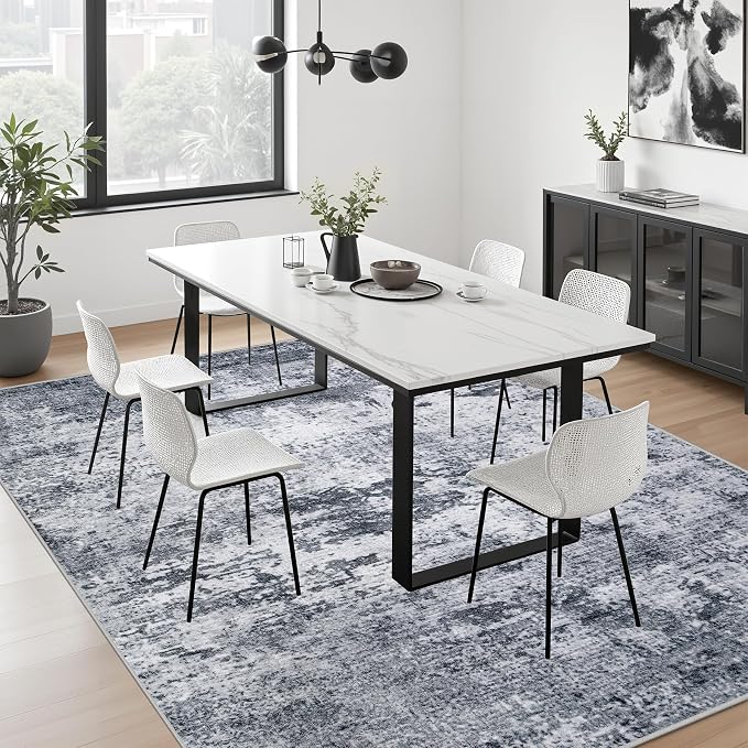 5x8 Area Rug Living Room: Modern Washable Indoor Soft Carpet Grey | - Image 3