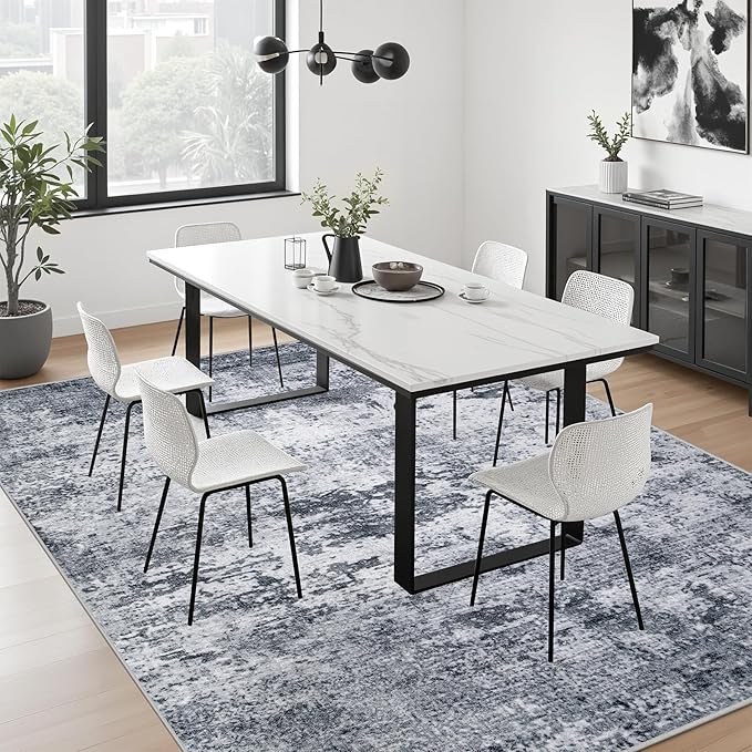 10x12 Area Rug Living Room: Modern Washable Indoor Soft Carpet Grey | - Image 4