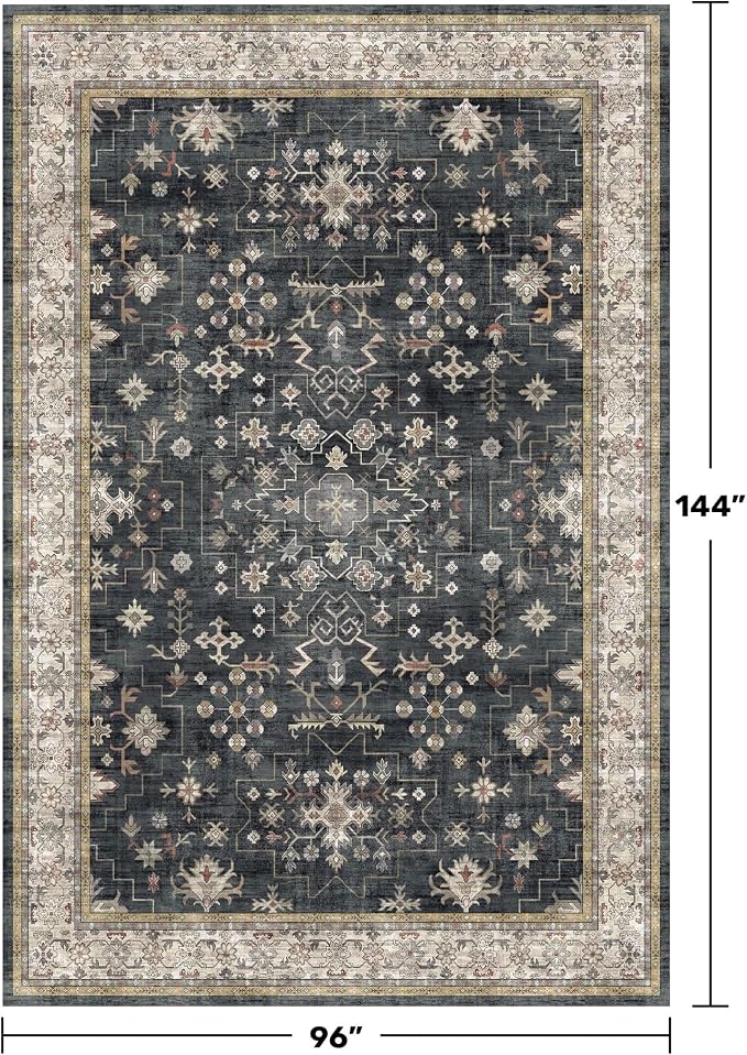 Black Boho Rug for Living Room 8x12 - Image 2