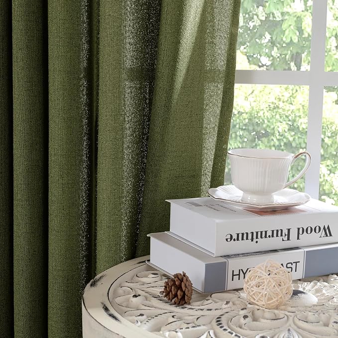 YoungsTex Olive Linen Curtains 63 Inch Length 2 Panels - Image 7