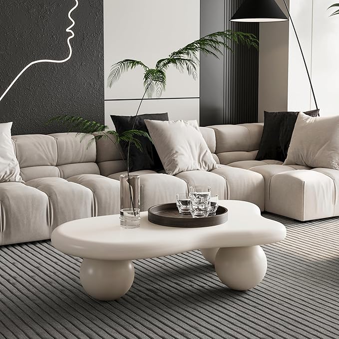40" Cloud Coffee Table with 3 Ball Legs, Modern Irregular Center Table by BSYEIO