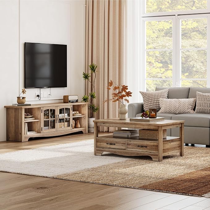 LINSY HOME TV Stand for 75 Inch TV, Modern Farmhouse Entertainment Center - Image 8