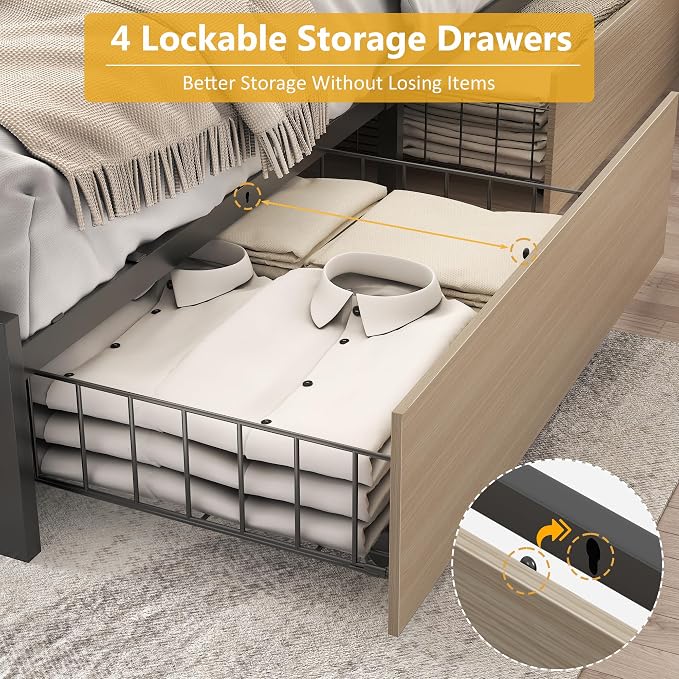 Lifezone Queen Bed Frame with 2-Tier Storage Headboard, Metal Platform Bed - Image 6