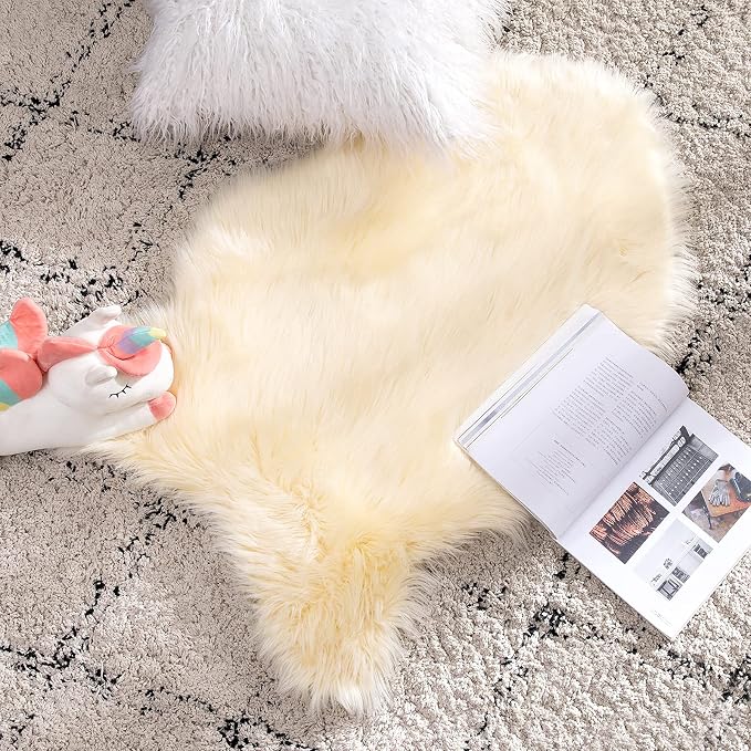 MIULEE Fluffy Area Rug 2x3 ft Faux Fur Sheepskin Rug Light Yellow | Luxury - Image 4