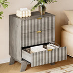 BORNOON Fluted 3 Drawer Dresser, 30.3" Tall Compact Modern Boho Chest of Drawers - Image 4