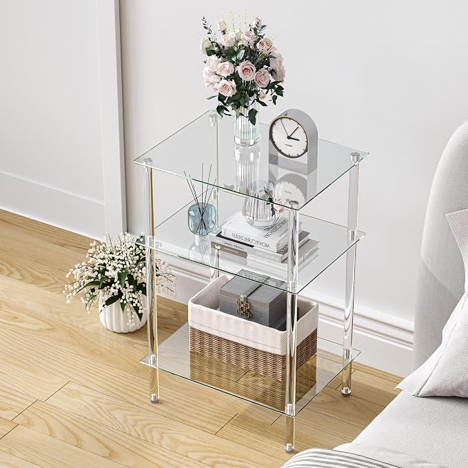 Tempered Glass Side Tables Set of 2 Acrylic End Table - Image 4