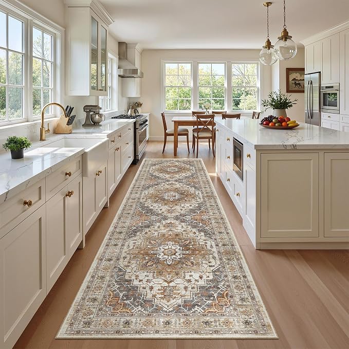 Madane Hallway Runner Rug 2'6''x10' Kitchen Runners Vintage, Turmeric/Grey | by Madane