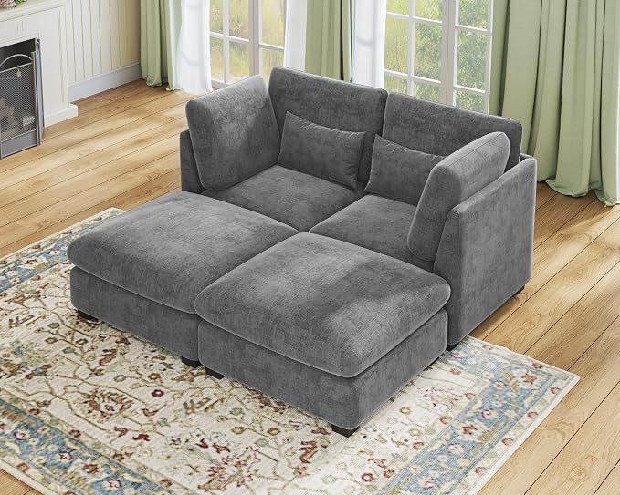77" Oversized Chenille Couch Modular Sectional Sofa, Washable Cloud Couch - Image 4