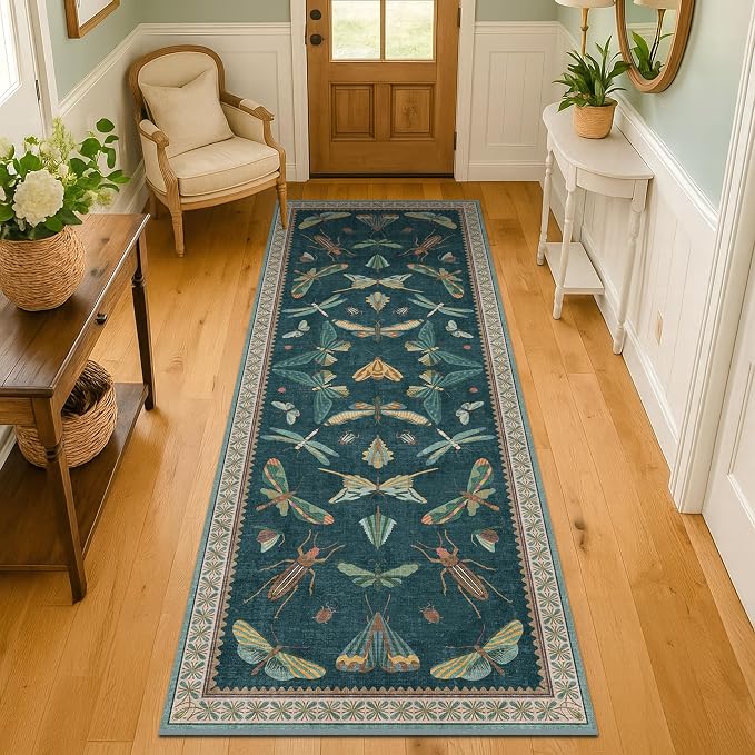Washable 2x7 Kitchen Sink Runner Rug, Teal Boho Bathroom Carpet - Image 3