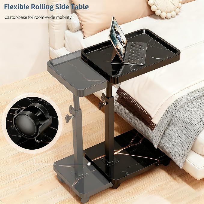C Table End Table Adjustable Height, 360°Swivel TV Tray Table - Image 4