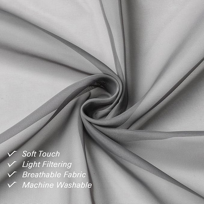 Grey Sheer Curtains 45 Inch Long 2 Panels, Short Voile Drapes - Image 4