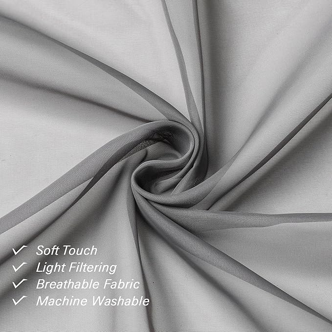 Charcoal Grey Sheer Curtains 14 Inch Length 2 Panels Set, Light Reducing Short - Image 4