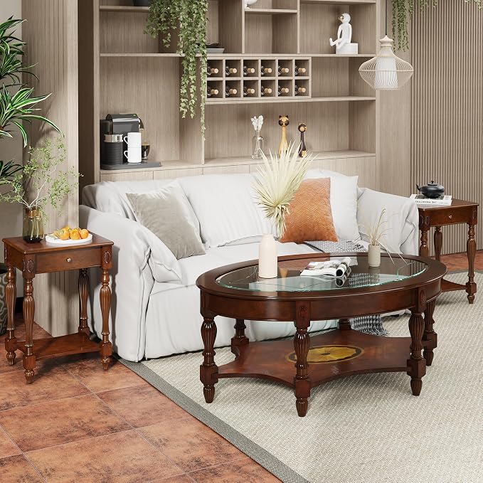 LEEMTORIG Oval Coffee Table for Living Room, Cherry Solid Wood - Image 4