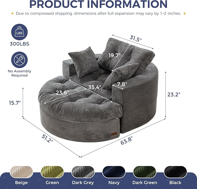 MAXYOYO Oversized Round Chaise Lounge Sofa, Upholstered Lounge Chair - Image 2