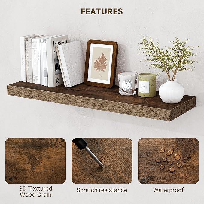 Acovy 55 Inch Floating Shelves, Wooden Shelves - Image 5