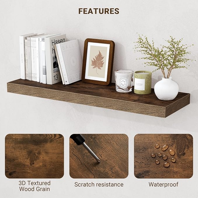 Acovy 24 Inch Floating Shelves, 3D Textured 24"x9.25"x1.5" Inch Deep Floating - Image 5