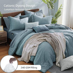 Monbix King Size Comforter Set, 7 Pieces Dusty Blue Cationic Dyeing Bed in a - Image 3