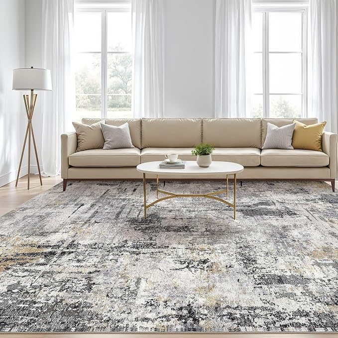 LOONGRUG 7x9 Area Rug Washable Large Neutral Modern Living Room Rugs | Abstract - Image 5