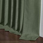 Pleated Semi Sheer Memory Shape Olive Green Linen Curtains 90 Inches Long | - Image 8