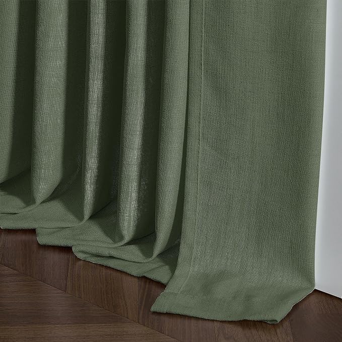 80 Inches Long Olive Green Pinch Pleat Thick Linen Curtains - Image 8