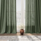 Olive Green Linen Sheer Back Tab Curtains 45 Inch Length Semi Sheer Light - Image 5