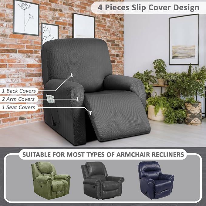 ULTICOR 4-Piece, 1 Seat Recliner Cover, Yarn Dyed Reclining Chair Covers - Image 5