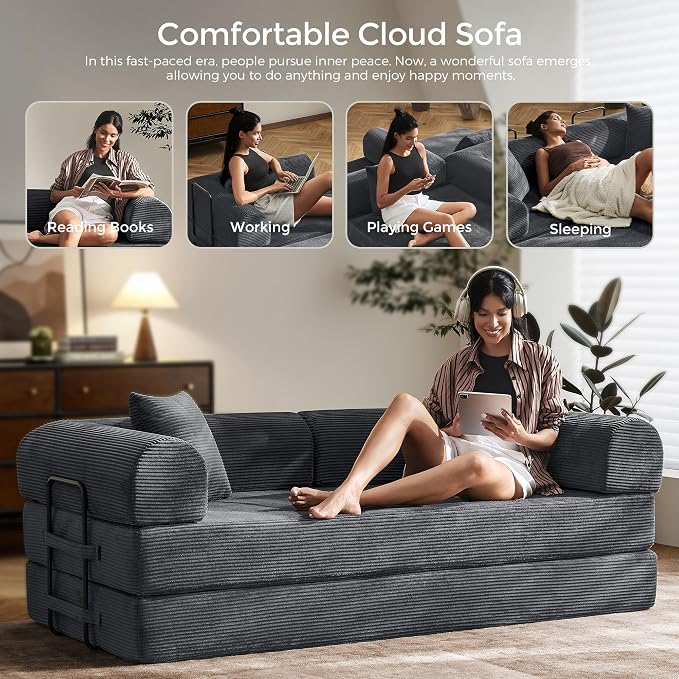 79" Convertible Sofa Bed with Fixed-Shape Frame & Removable Armrests, Modular - Image 9