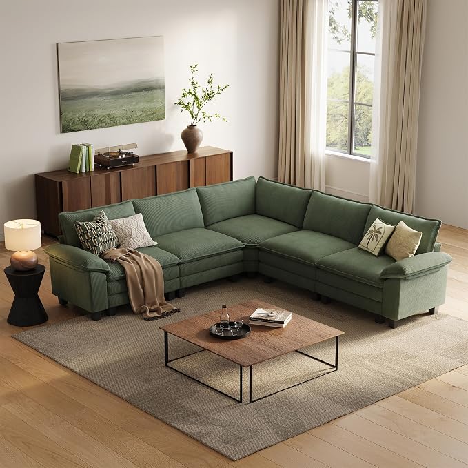 LINSY HOME Modular Sectional Sofa, 5-Seat Corduroy Modern Cloud Couch by LINSYHOME
