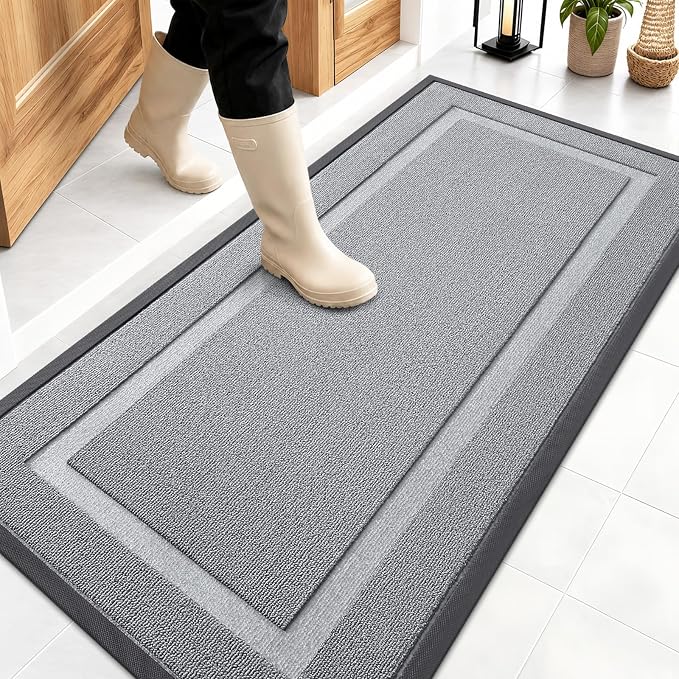 OLANLY Front Door Mat Outside 47x23, All-Season Heavy-Duty Rubber Doormat | Ash by OLANLY