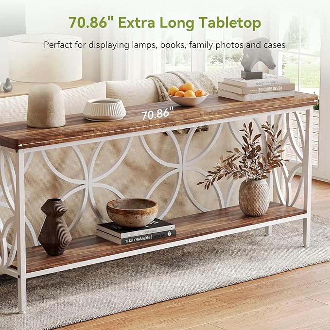 LITTLE TREE Sofa Table, 70.9 Inch Industrial Behind Couch Table - Image 7