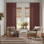 Pinch Pleated Curtains 90 Inch Long Thick Linen Rust Brown Semi Sheer Curtain - Image 2