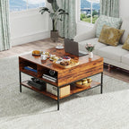 Farmhouse Coffee Table with Hidden Storage 32 in, Square Wood Living Room by Noeko