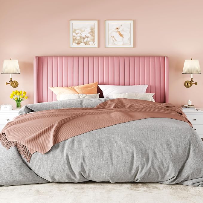 Allewie King Size Velvet Bed Frame/Vertical Channel Tufted Wingback - Image 3