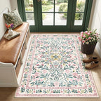PLHXFR Area Rug Living Room: 3x5 Floral Washable Boho Carpet Pink Green | by PLHXFRSoftAreaRugs