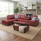 97.5" Red L Shaped Couch Set Leather, Modular Sectional Couches - Image 7